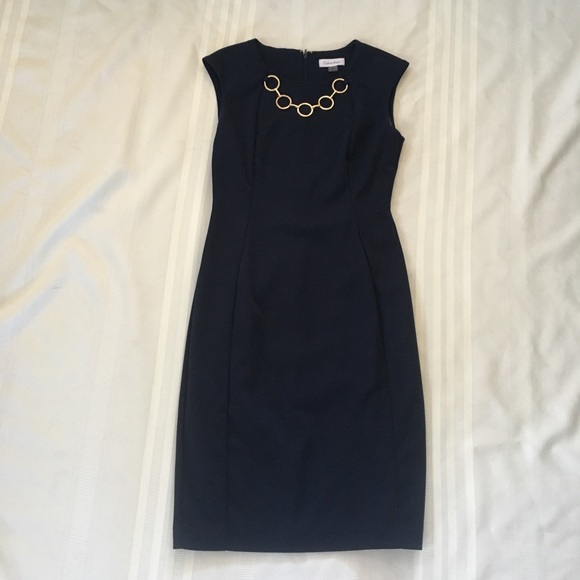 Calvin Klein Dresses & Skirts - Calvin Klein Navy Professional Dress Gold Detail